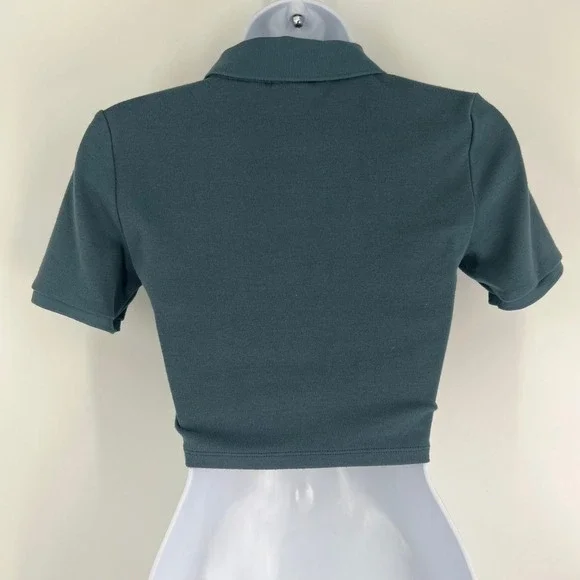 Sunday Best Aritzia Size XS Cropped Polo Cardigan Teal Blue Button Front Top - Picture 2 of 9